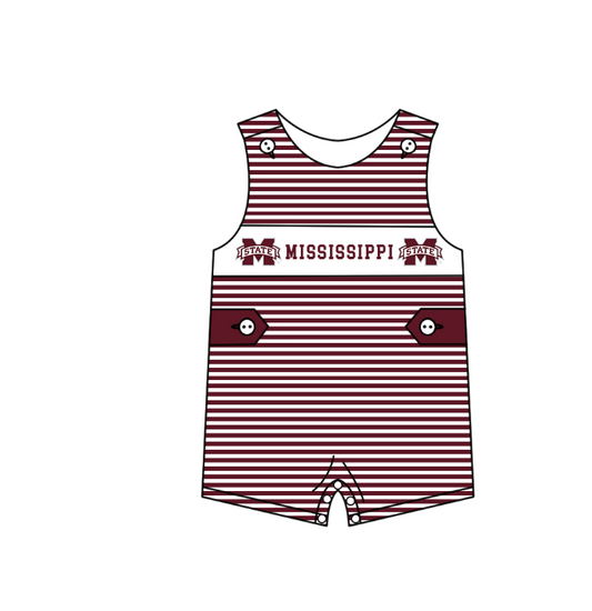 1.30 Custom Order Moq 3 Baby Boy Sleeveless Stripes Button Mississippi Team Bubble Rompers