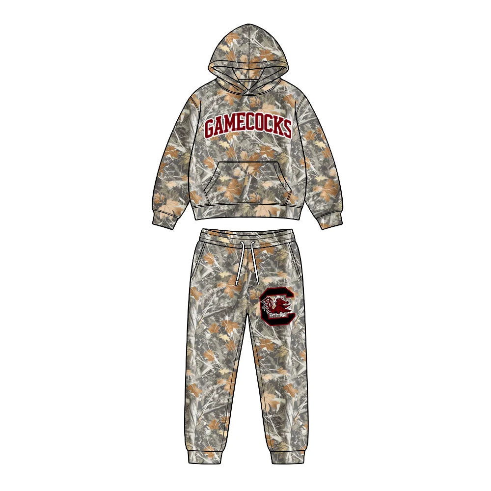 Custom Order Baby Boys Leaves Camo Gamecocks Pocket Hoodie Pockets Pant Team Clothes Sets