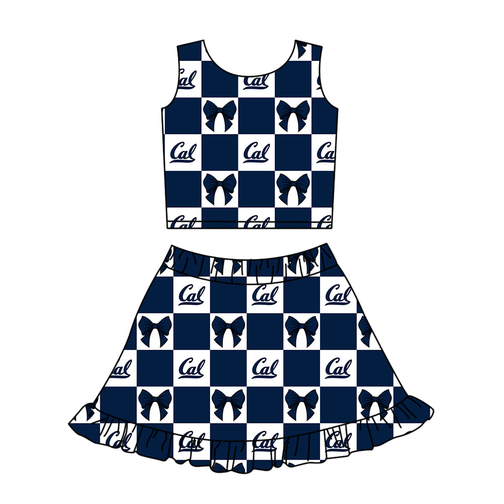 Custom MOQ 3 or 5 pcs Team Design Girl Summer Cal Bows Plaid Top Ruffle Skirt Short Team Clothes Sets