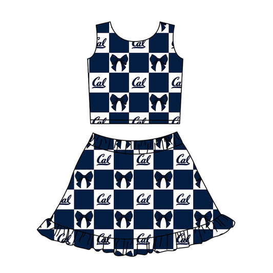 Custom MOQ 3 or 5 pcs Team Design Girl Summer Cal Bows Plaid Top Ruffle Skirt Short Team Clothes Sets
