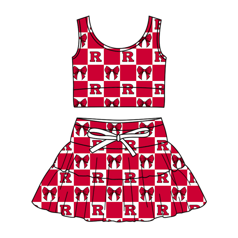 Custom Milk Silk Order MOQ:3 or 5 pcs Each Design Team State Girl Summer Bow Red Sleeveless Skirts Sets-26.1.23