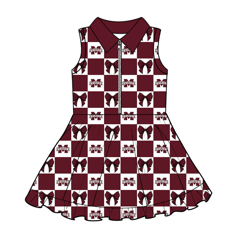 Custom Milk Silk Order MOQ:3 or 5 pcs Each Design Team State Girl Summer Bow Dark Red Sleeveless Skirts Sets 3 and dress and shorts-26.1.19