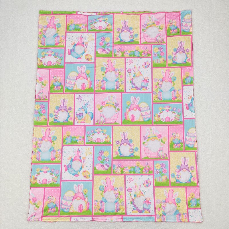 BL0094 Egg Bunny Ears Elf check rose red baby blanket