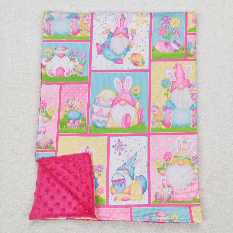 BL0094 Egg Bunny Ears Elf check rose red baby blanket