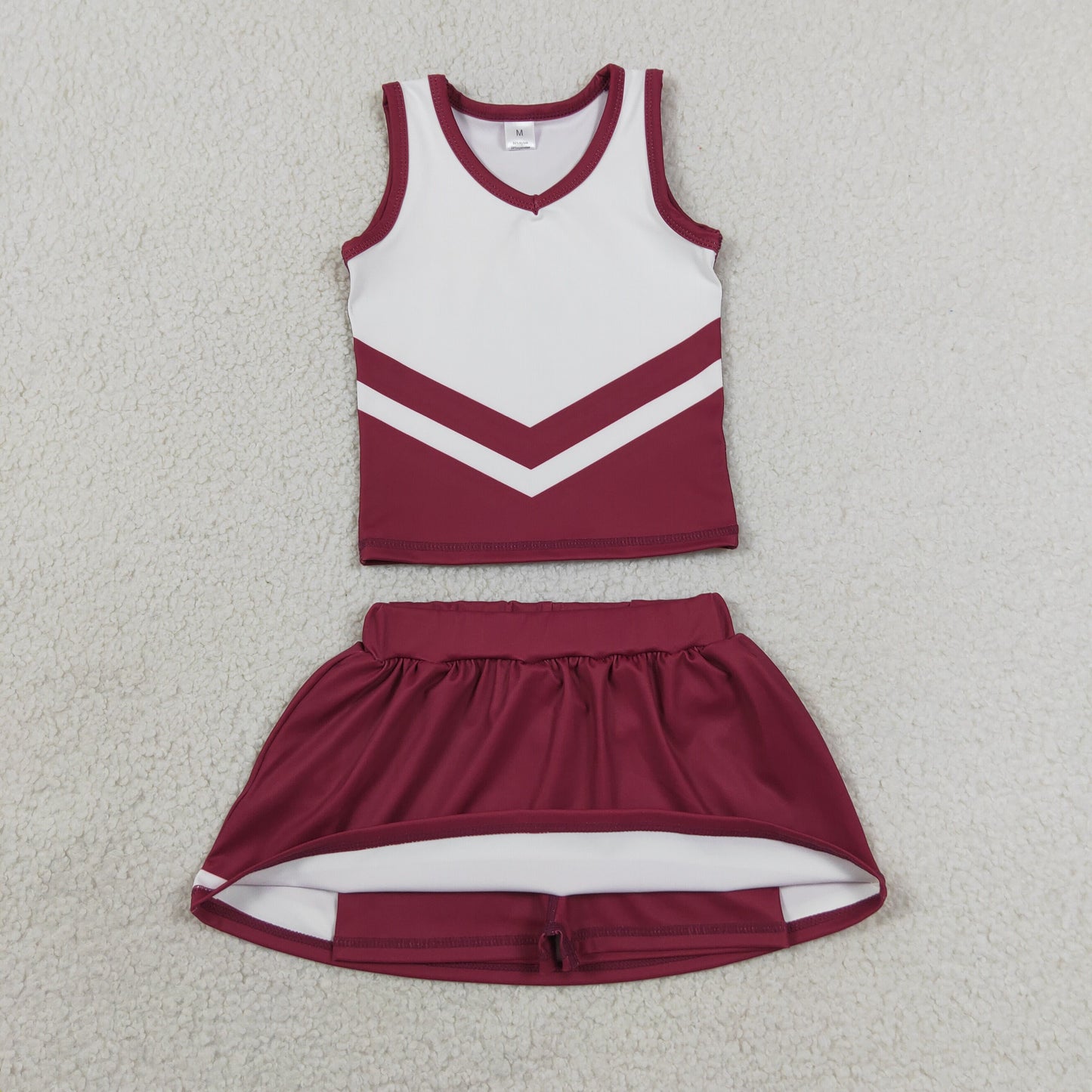 GSD4195 Kids Baby Girls Maroon Gold Stripe Vest Top Skirt Shorts Team Yoga Active Clothes Sets
