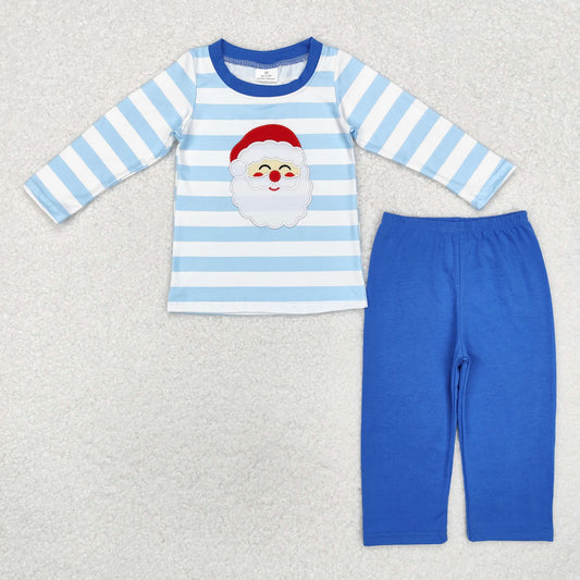 BLP0810 Baby Boys Christmas Blue Stripes Santa Top Pants Outfits Set