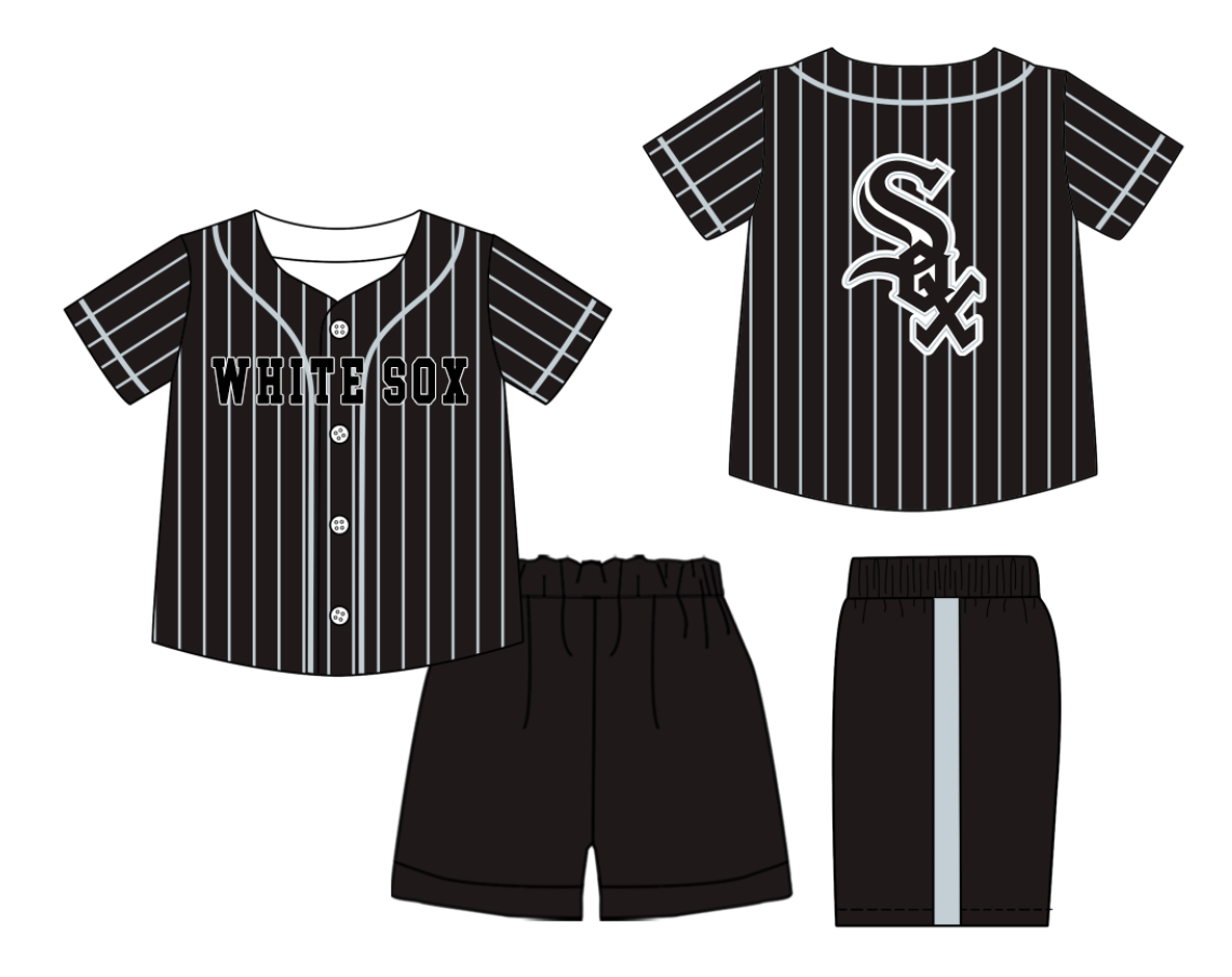 Custom Milk Silk Order MOQ:3 or 5 pcs Each Design Team State Kids Summer Black Short Sleeve Shorts Sets-26.1.20