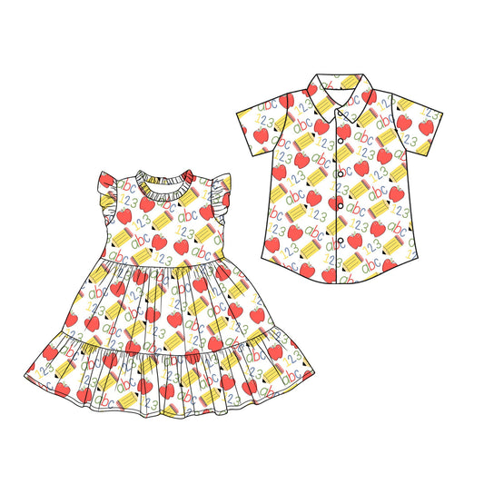 26.1.19 Custom (Moq 3 or 5) Sibling Baby Girl boy ABC Short Sleeve Shorts Sets Kids Dress top