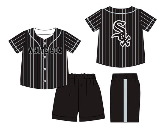 Custom Milk Silk Order MOQ:3 or 5 pcs Each Design Team State Kids Summer Black Short Sleeve Shorts Sets-26.1.20