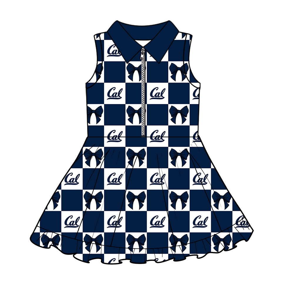 Custom MOQ 3 or 5 pcs Team Design Girl Summer Cal Bows Plaid Sleeveless Dress