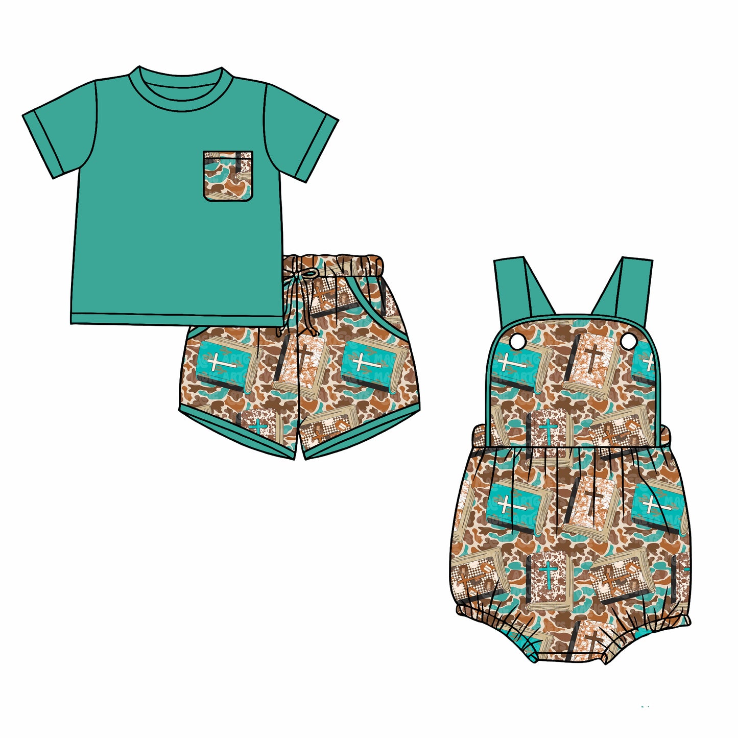 26.1.1 Custom MOQ:3 or 5 pcs each design milk silk Sibling baby boy clothes easter camouflage short sleeve shorts sets and romper