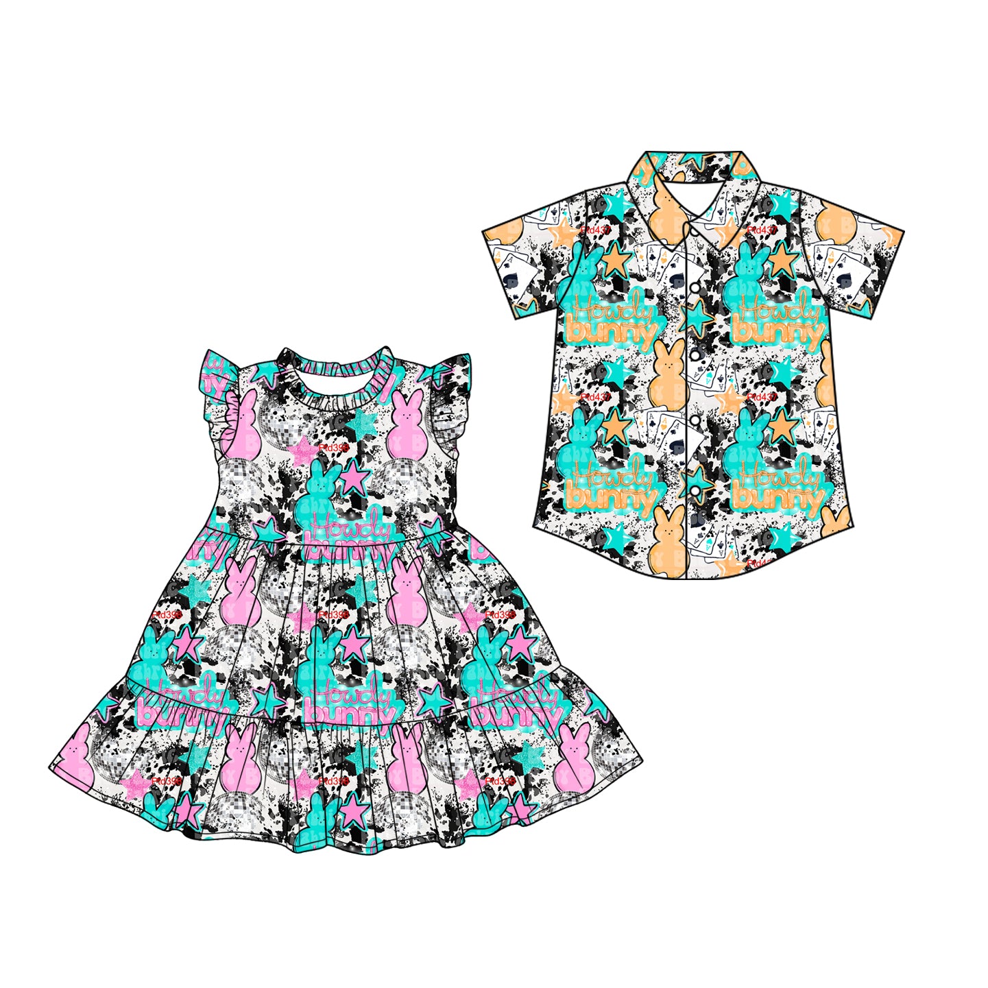 26.1.17 Custom (Moq 3 or 5) Sibling Baby Girl boy bunny Short Sleeve Shorts Sets Kids Dress top