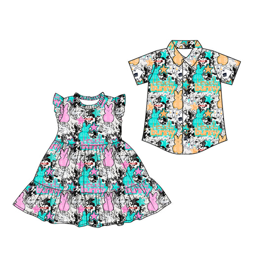 26.1.17 Custom (Moq 3 or 5) Sibling Baby Girl boy bunny Short Sleeve Shorts Sets Kids Dress top