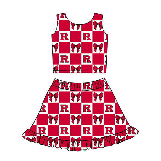 Custom Milk Silk Order MOQ:3 or 5 pcs Each Design Team State Girl Summer Bow Red Sleeveless Skirts Sets-26.1.23