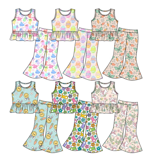 26.1.10 Custom MOQ:3 or 5 pcs each design milk silk Sibling baby girl clothes easter short sleeve pant sets 6