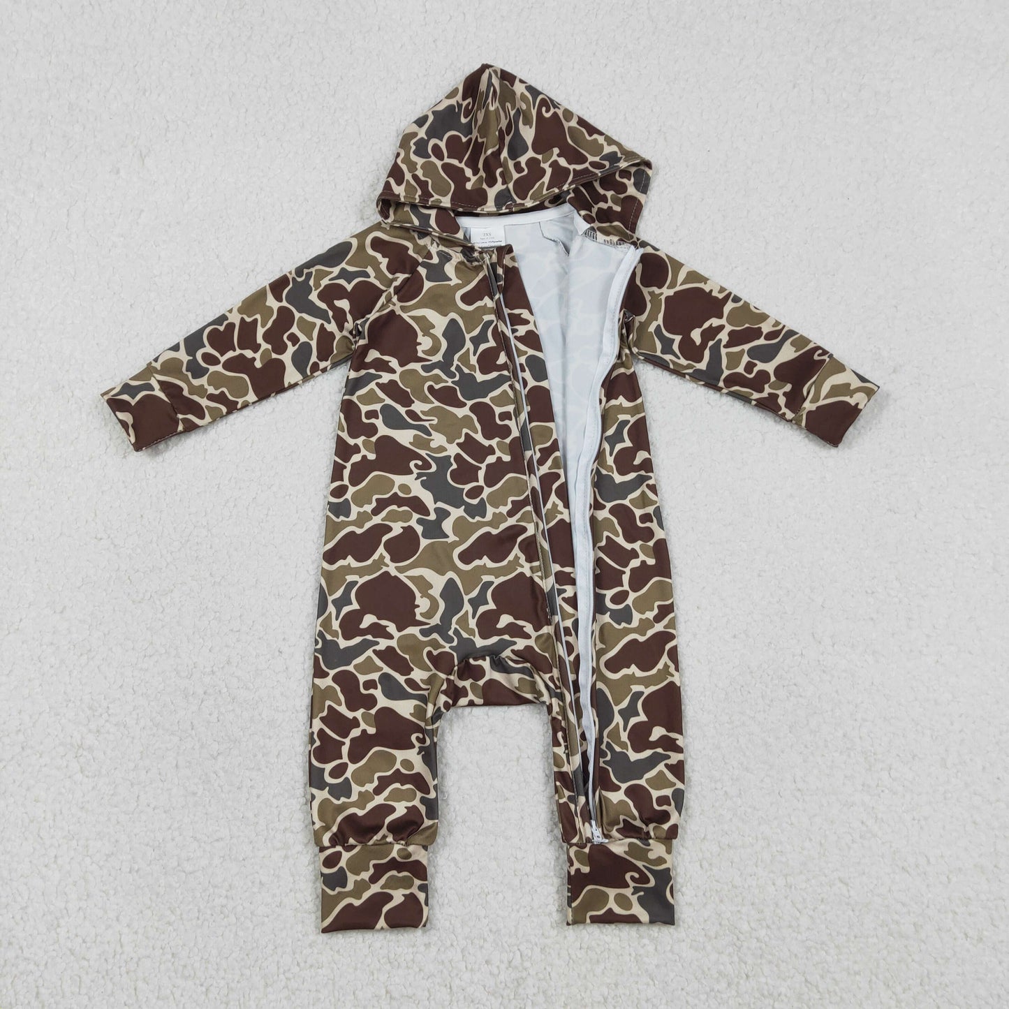 RTS NO MOQ（In Stock) LR2826 Camouflage Brown-Green Hooded Zipper Long-Sleeved Jumpsuit