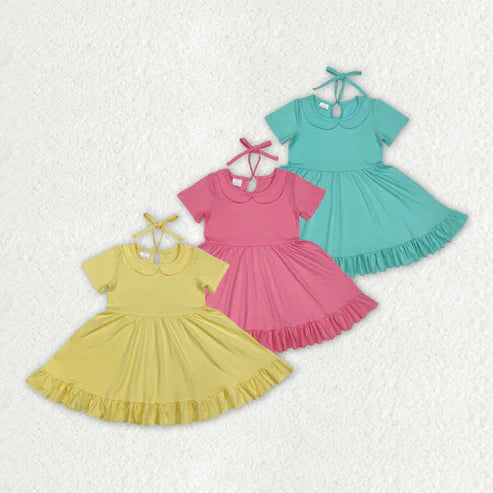 3.15 Sibling Baby Girls Cotton Collar Ruffle Knee Length Dresses