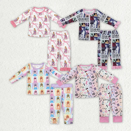 3.18 Sibling Baby Girls Singer Long Sleeve 2pcs Pajamas Clothes Sets