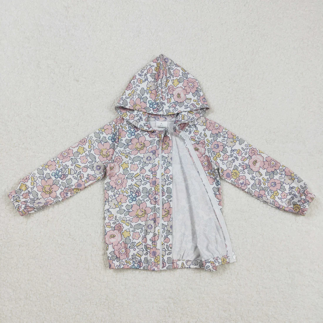 3.12 GT0914 Baby Girls Spring Pink Flowers Long Sleeve Hooded Zip Jacket Cardigan Tops