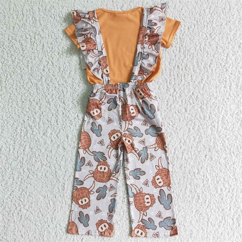 GSPO0096    Alpine Cow Cactus Brown Short Sleeve Bib Set