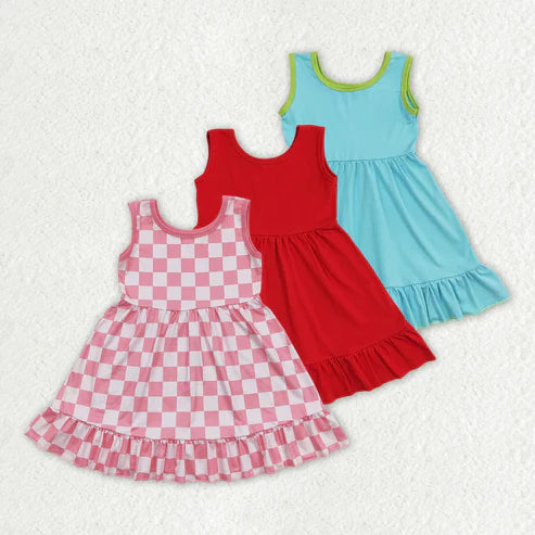 L-3.8 Sibling Baby Girls Sleeveless Ruffle Knee Length Summer Dresses