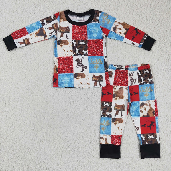 GLP0339 / BLP0136 Sibling Western Baby Cow Long Sleeve Pajamas