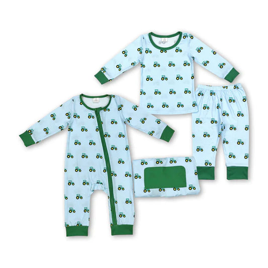 3.12 RTS bamboo baby boy clothes green tractor boy farm matching clothes pajamas set BLP0607 set LR1253 romper
