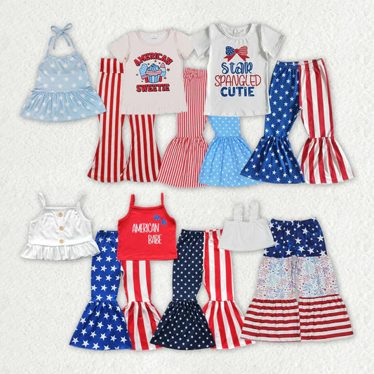 3.14 Sibling Baby Girls 4th Of July Bell Pants Outfits Clothes Sets