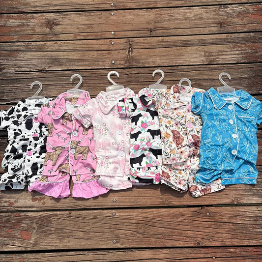 3.17 Sibling Baby Girls Cowgirls Western Button Ups Summer Pajamas