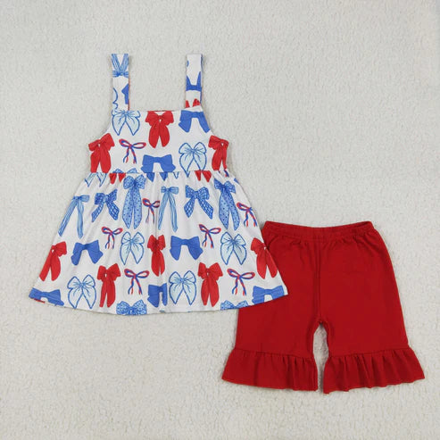 GSSO1952 Baby Girls 4th of July Big Bows Tunic Shorts Clothes Set