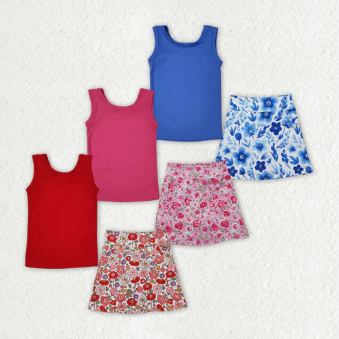 Sibling Baby Girls Vest Flowers Skirt Yoga Active Wear Clothes Sets