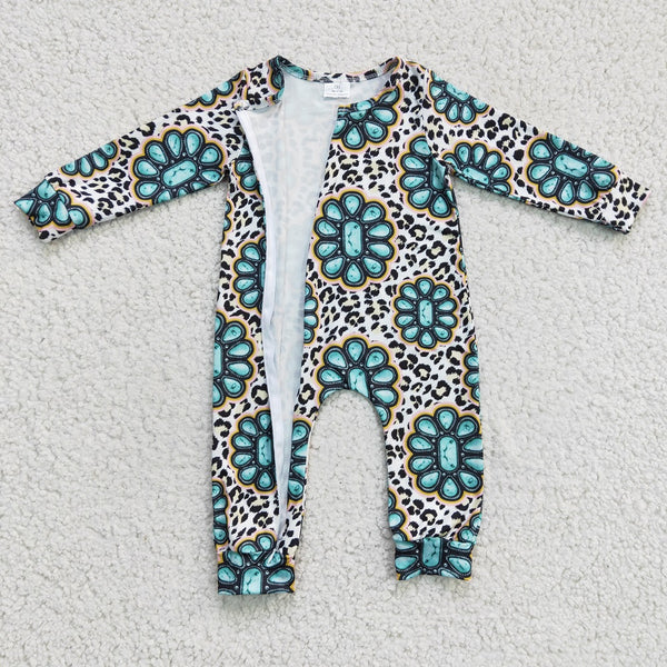 LR0254 Baby Turquoise Zipper Long Sleeve Romper