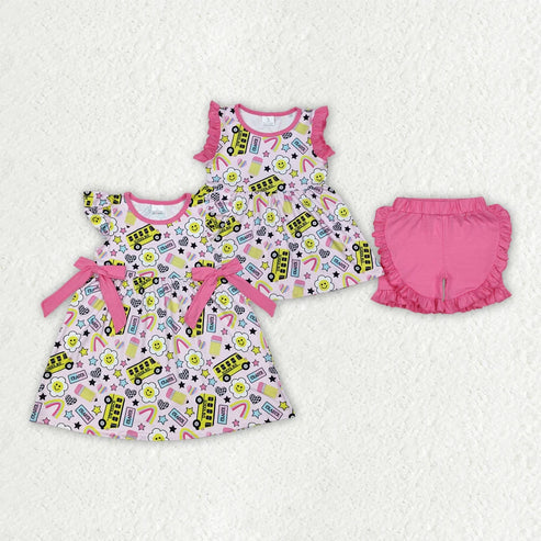 Sibling Baby Girls Bus Back To School Sets Dresses