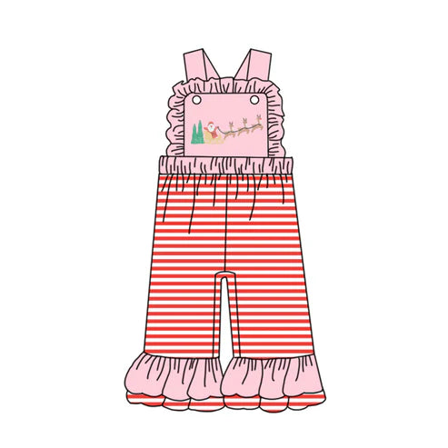 6.27  SR3181 Baby Girls Pink Strap Santa Deer Ruffle Pant Jumpsuits Preorder