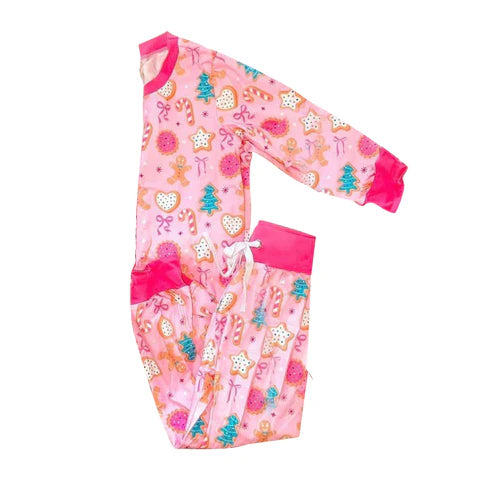 8.29 GLP2756 Baby Girls Pink Candy Cane Gingerbread Top Pant Christmas Pajamas Set Preorder