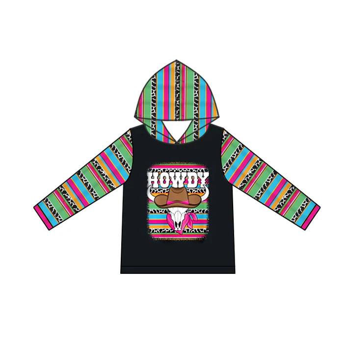 6.11 GT0775 Baby Girls Western Howdy Cow Long Sleeve Hooded Tops Preorder
