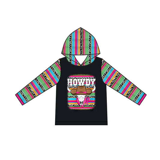 6.11 GT0775 Baby Girls Western Howdy Cow Long Sleeve Hooded Tops Preorder