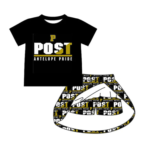 8.9 Custom Moq 5 Baby Girls Black Short Sleeves Post Top Plaid Skorts Team Set