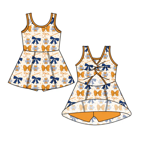 7.3  Custom Moq 3 Baby Girls Sleeveless Illinois Bows Plaid Shorts Team Knee Length Dresses