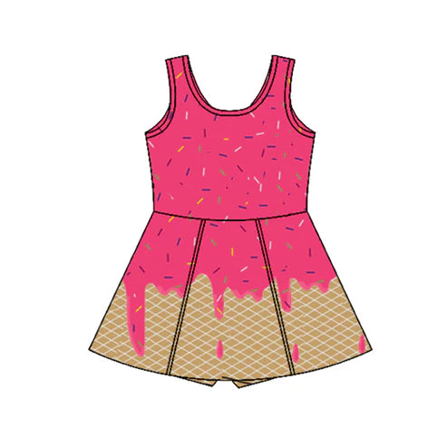 4.17  GSD2427 Baby Girls Red Ice-cream Drip Yoga Skort Knee Length Dresses Preorder