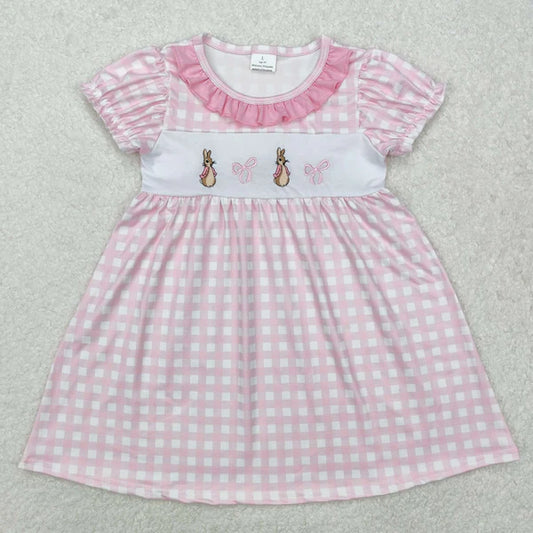 L-3.2 GSD1583 Baby Girls Pink Easter Rabbit Bows Knee Length Dress