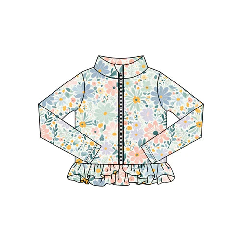 10.25 GT1326 Baby Girls Pink Blue Flowers Ruffle Yoga Zipper Jackets Top Preorder