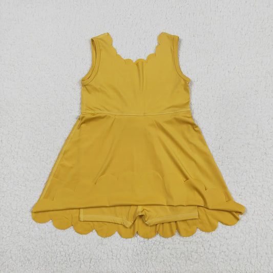 6.2  GSD2373 Baby Girls Yellow Sleeveless Yoga Active Knee Length Dress
