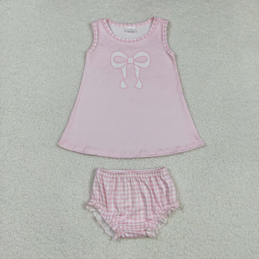 8.26 GBO0469 Baby Girls Light Pink Sleeveless Bow Tunic Bummies Clothes Set