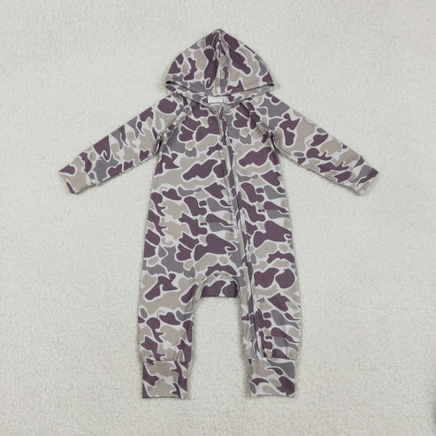 11.12 LR2811 Baby Boys Lavender Camo Hoodie Zipper Footie Romper