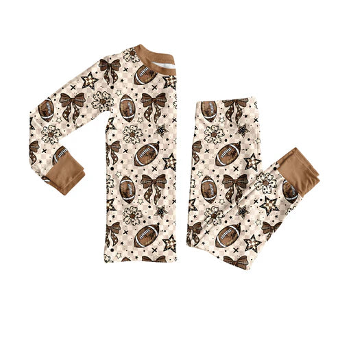 8.5 GLP2689 Baby Girls Footballs Flowers Plaid Top Pants Team Pajamas Set Preorder