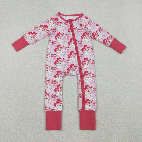 10.16 LR2243 Baby Girls Pink Long Sleeves Bows Santa Plaid Zipper Romper