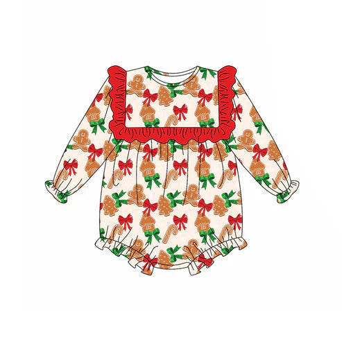 5.20  LR2214 Baby Girls Long Sleeves Bows Gingerbread Ruffle Rompers Preorder