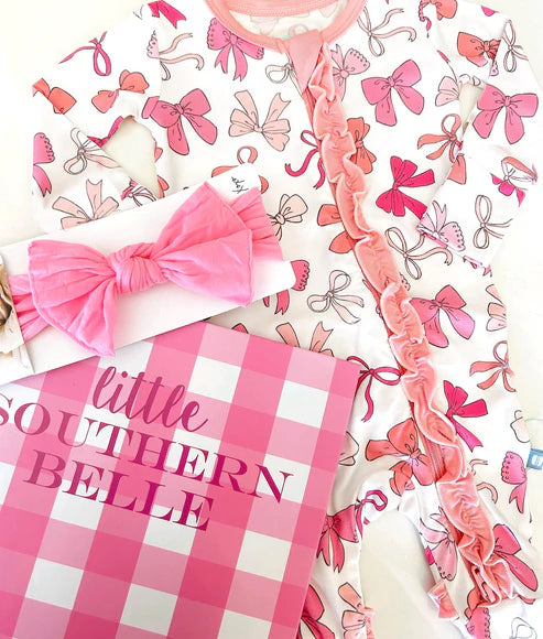 5.24 LR1905 Baby Infant Girls Valentines Pink Bows Long Sleeve Rompers preorder