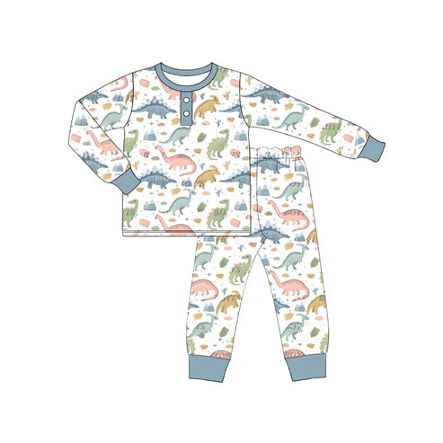 5.26 BLP0941 Baby Boys Blue Dinosaurs Top Pants Pajamas Outfits Clothes Sets Preorder